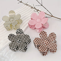 Checkerboard Pattern Flower Hair Claw Set
