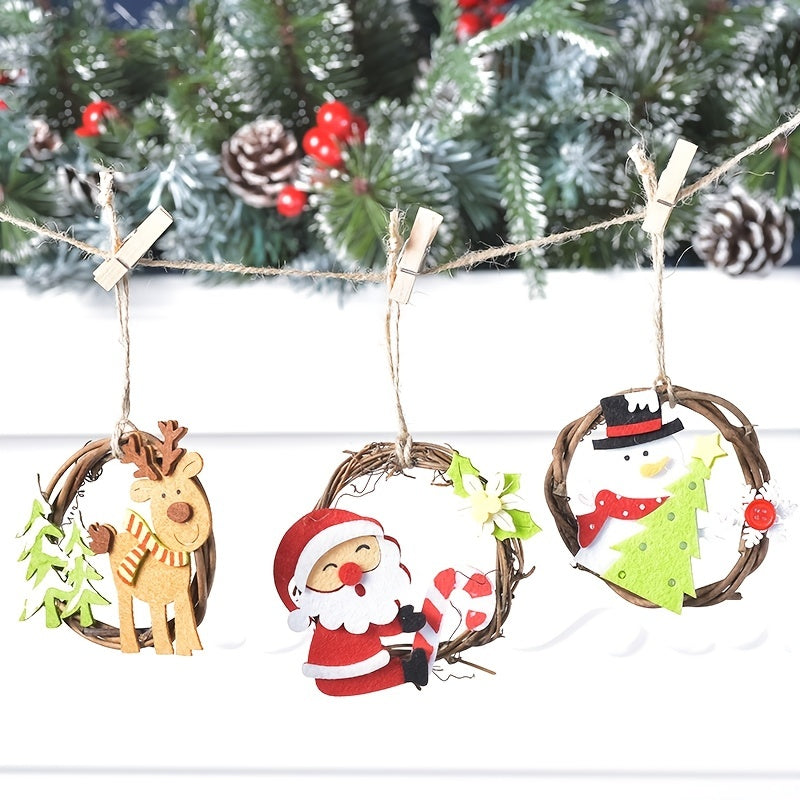 Christmas Rattan Garland Non-Woven Fabric Pendant Round Hanging Ornaments