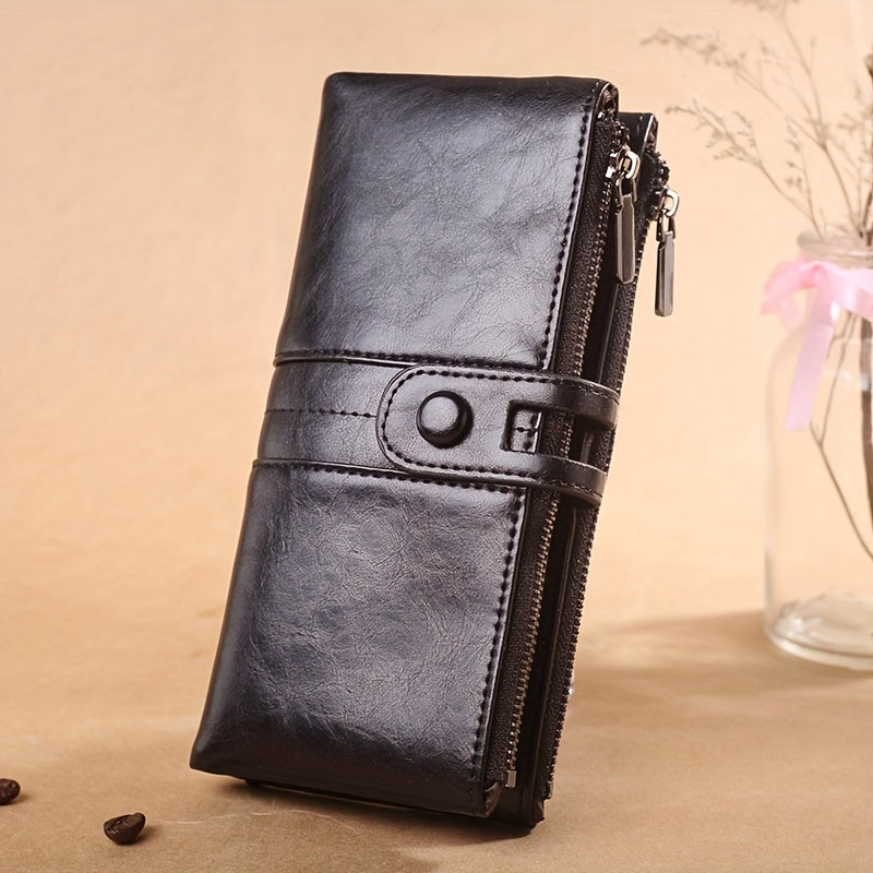 Vintage RFID Blocking Bifold Wallet Large Capacity Coin Purse Zipper Clutch