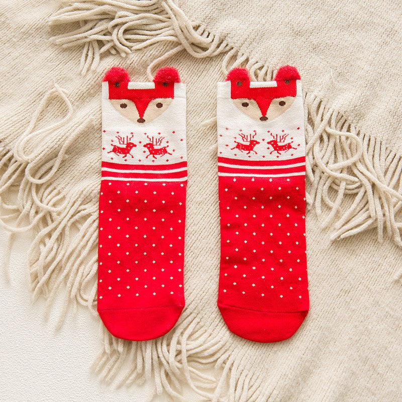 Christmas Ankle Socks: Cartoon Animal & Christmas Print Women's Stockings