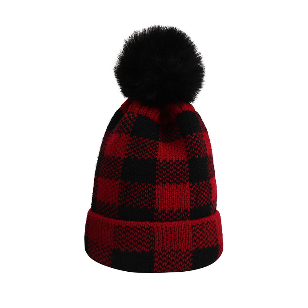 Red & Plaid Christmas Pom Pom Hat Set