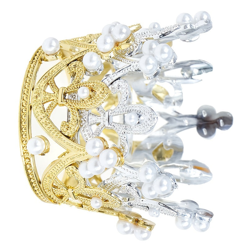 Mini Crown Princess Topper Crystal Pearl Hair Ornaments for Wedding