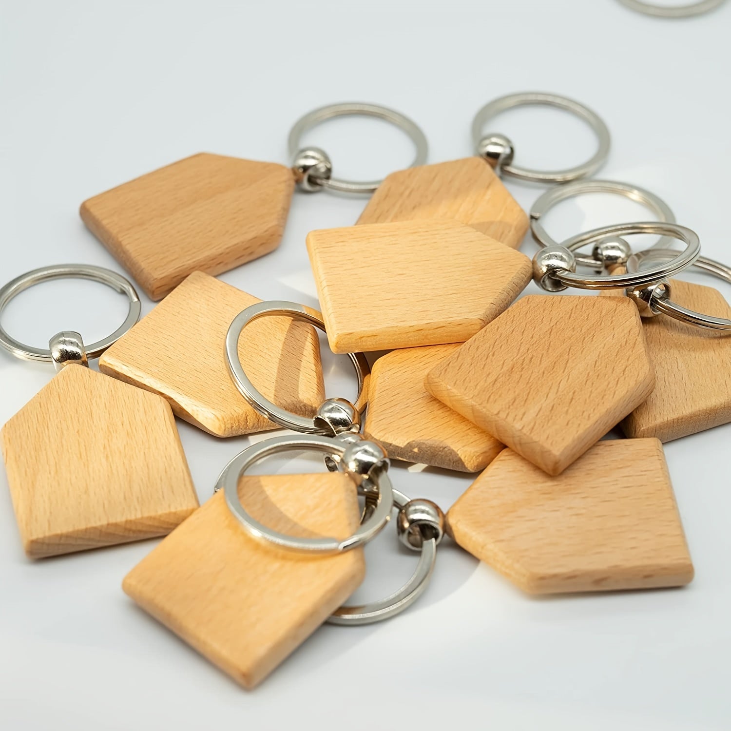 Set of 3 Personalized House Shaped Wooden Key Tags - Custom Engraving