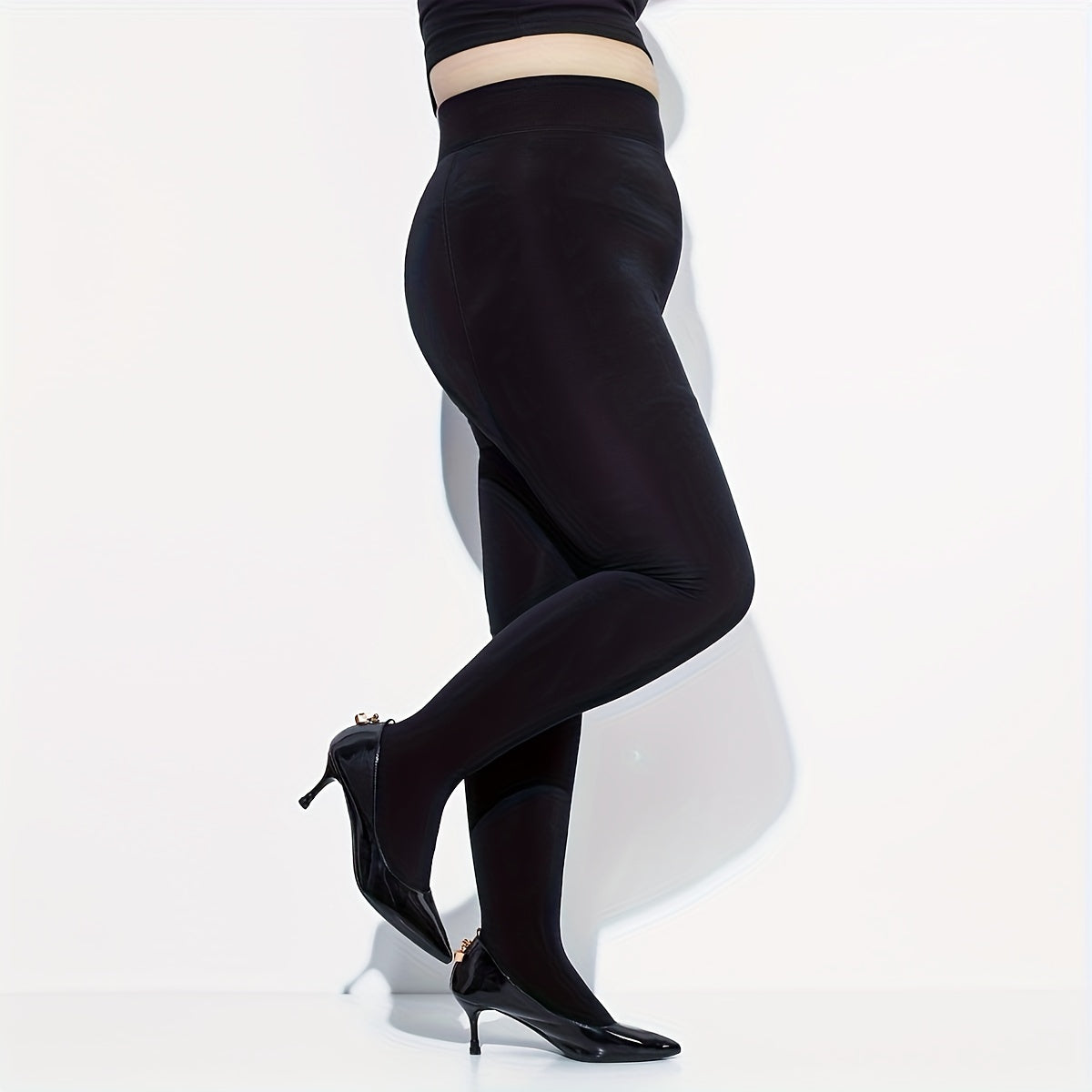  Casual Stockings Women's Plus Solid High Rise Elastic Waist Footed Tig