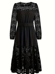 Lace Sleeve Round Neck Maxi Smock Dress