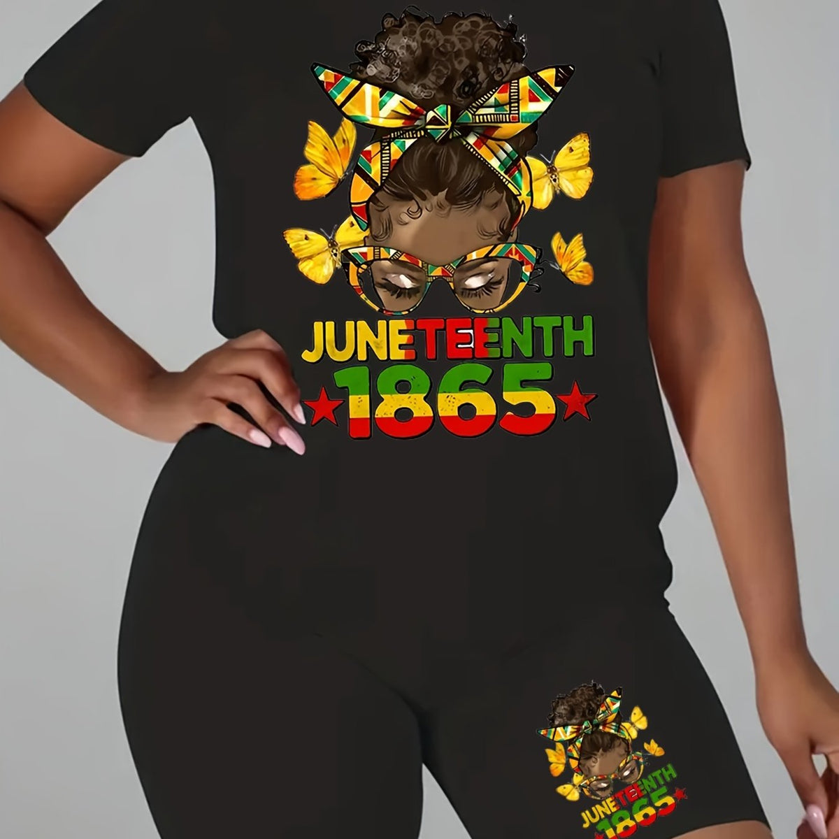  Cartoon Print Tee & Shorts Set - Casual Two Piece Outfit