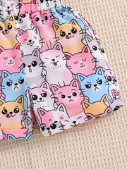 Girls Cartoon Cats Pattern Overalls for Summer