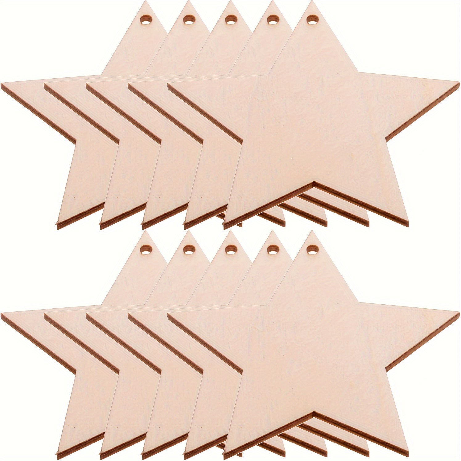 10pcs Natural Wooden Star Hollow Decoration with Hemp Rope for DIY Craft
