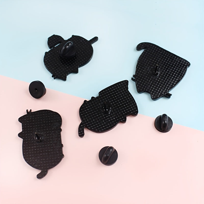 Cute Gray Cat Eating Noodle Brooch