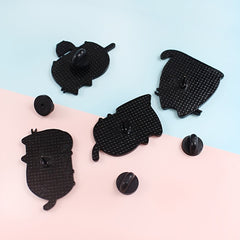 Cute Gray Cat Eating Noodle Brooch