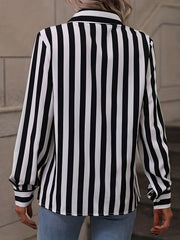  Stripe Print Long Sleeve Button Up Collar Shirt