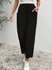  High Rise Straight Leg Pants With Pockets