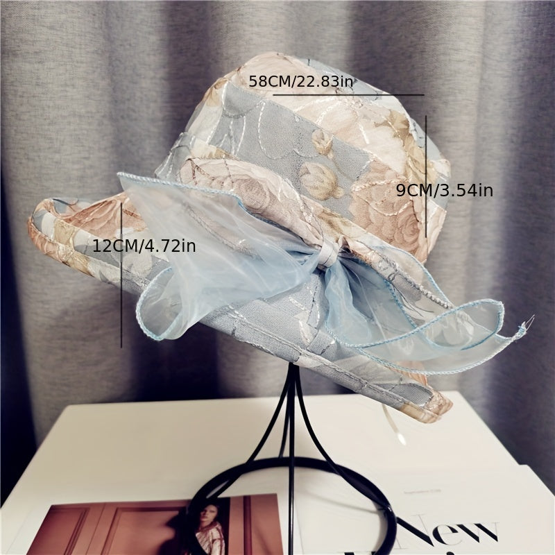 Flower Print Bucket Hat Ribbon Bow Decor Sun Hats Lightweight