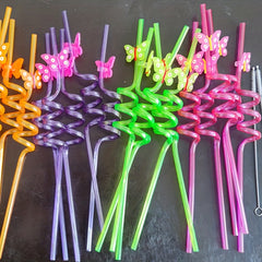 25pcs Reusable Butterfly Straws for Birthday Party with 2 Cleaning Brushes