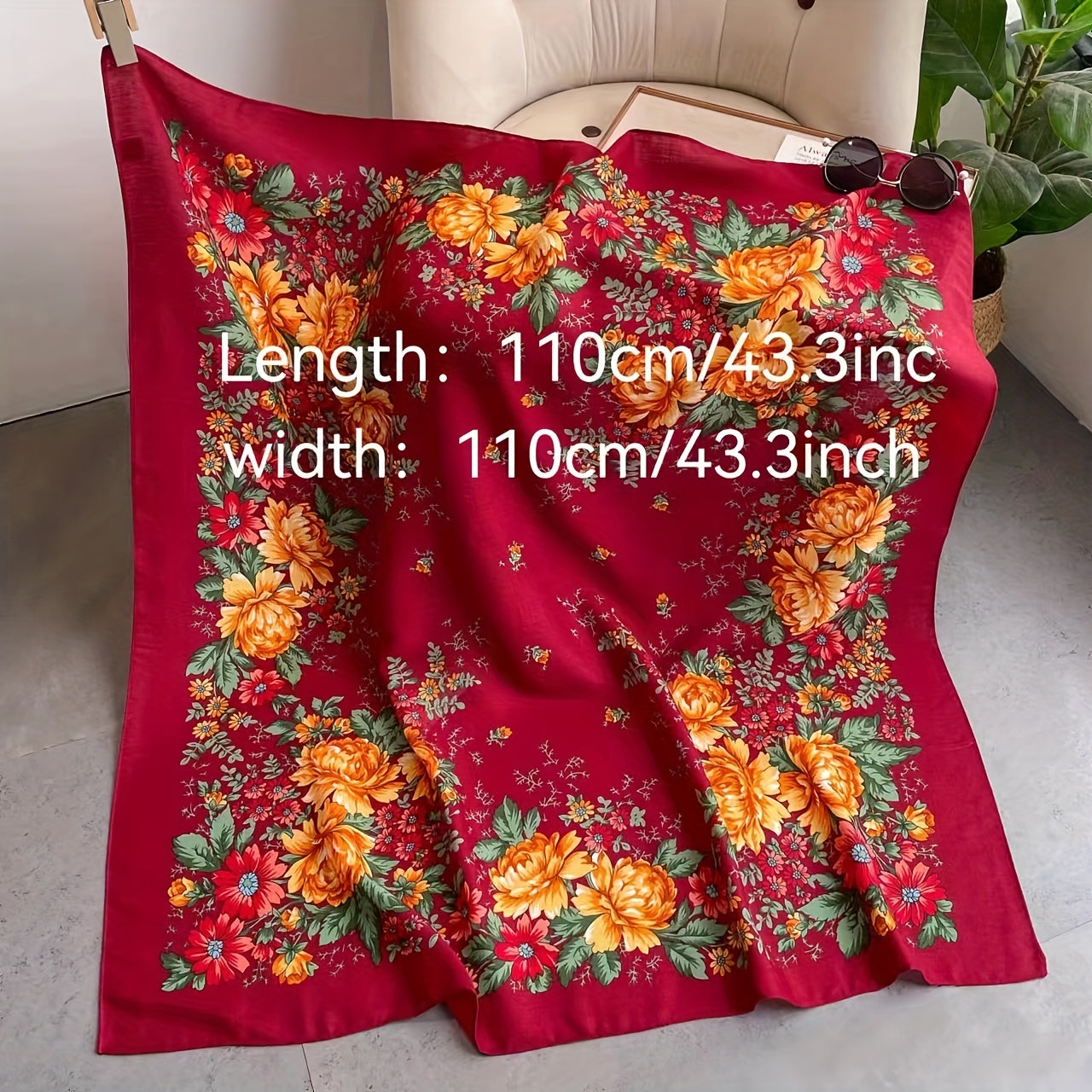 Floral Satin Scarf 98cm Large Square Hijab for Women