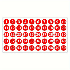 Waterproof Numbered Labels/Stickers 1-50, 6 Colors, Strong Adhesion