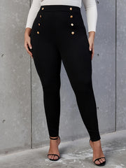  High Rise Double Breast Decor Skinny Pants