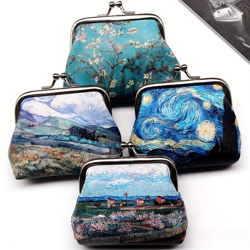 Vintage Painting Coin Purse Kiss Lock Cluth Purse Portable Storage Bag