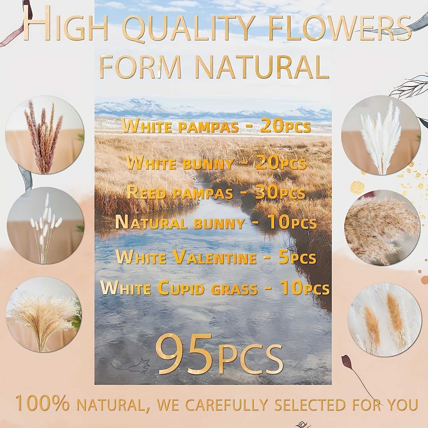 Natural Pampas Grass Bouquet Dried Floral Arrangement Table Wedding Rustic Decor