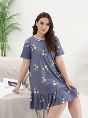  Floral Print Ruffle Trim Nightdress
