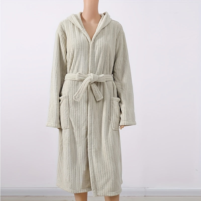 Coral Fleece Bathrobe Vertical Stripe Soft Pajamas