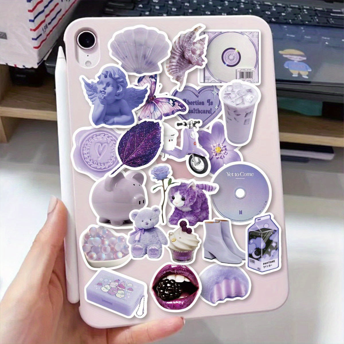50 Purple Reusable Stickers Cartoon Animals DIY