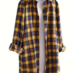  Plaid Button Up Collar Blouse