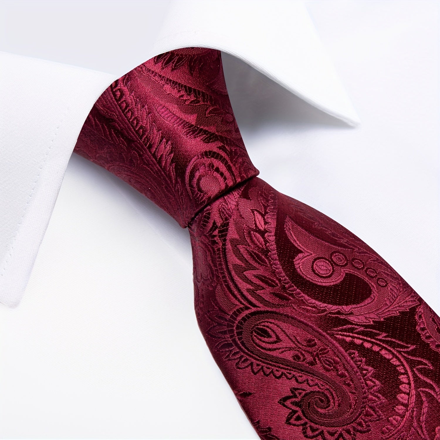 DiBanGu Men's Wine Red Paisley Tie Set for Wedding
