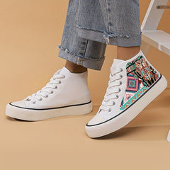 Retro Cow Print Chunky Canvas Sneakers High Top Classic Skate Shoes