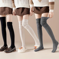 3 Pairs Solid Thigh High Socks Women's Stockings
