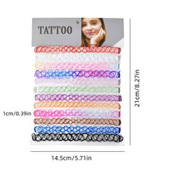 12pcs Vintage Tattoo Chokers Necklace Stretch Henna Gothic Punk Fishing Line Ela
