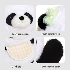 Large Huggable Panda Plush Toy with Expressive Eyes & Checkered Bib