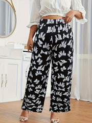  Bow Knot Print Wide Leg Trousers