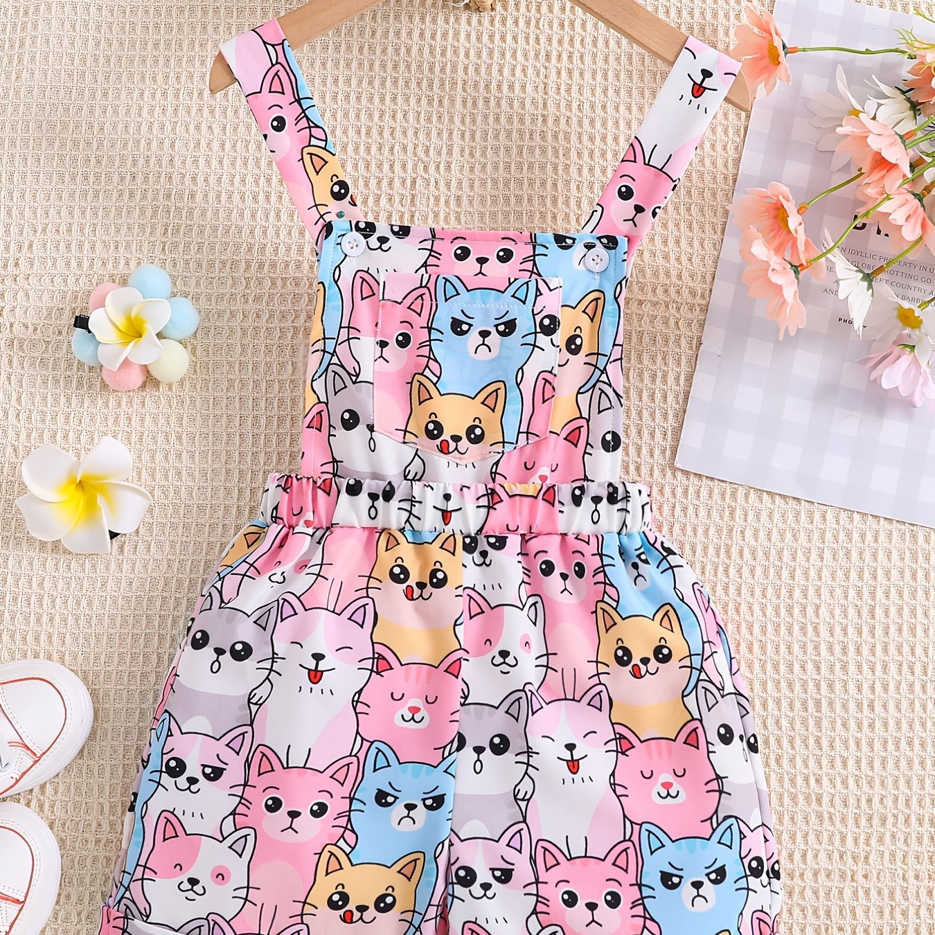 Girls Cartoon Cats Pattern Overalls for Summer
