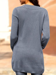  Solid Jacquard Long Sleeve Button Up V Neck Sweater Cardigan