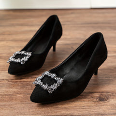 Rhinestone Buckle Stiletto Heels Point Toe Wedding Shoes Pumps