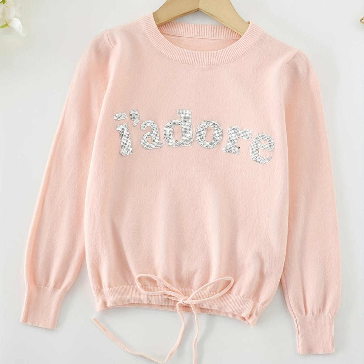 Girls' Sequin Letter Sweatshirt Top Crew Neck Pullovers