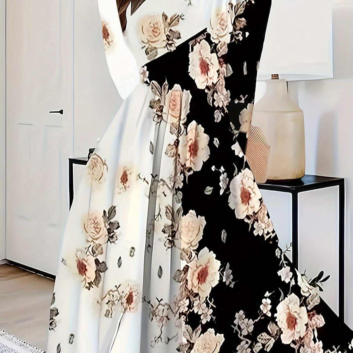  Colorblock Floral Maxi Dress