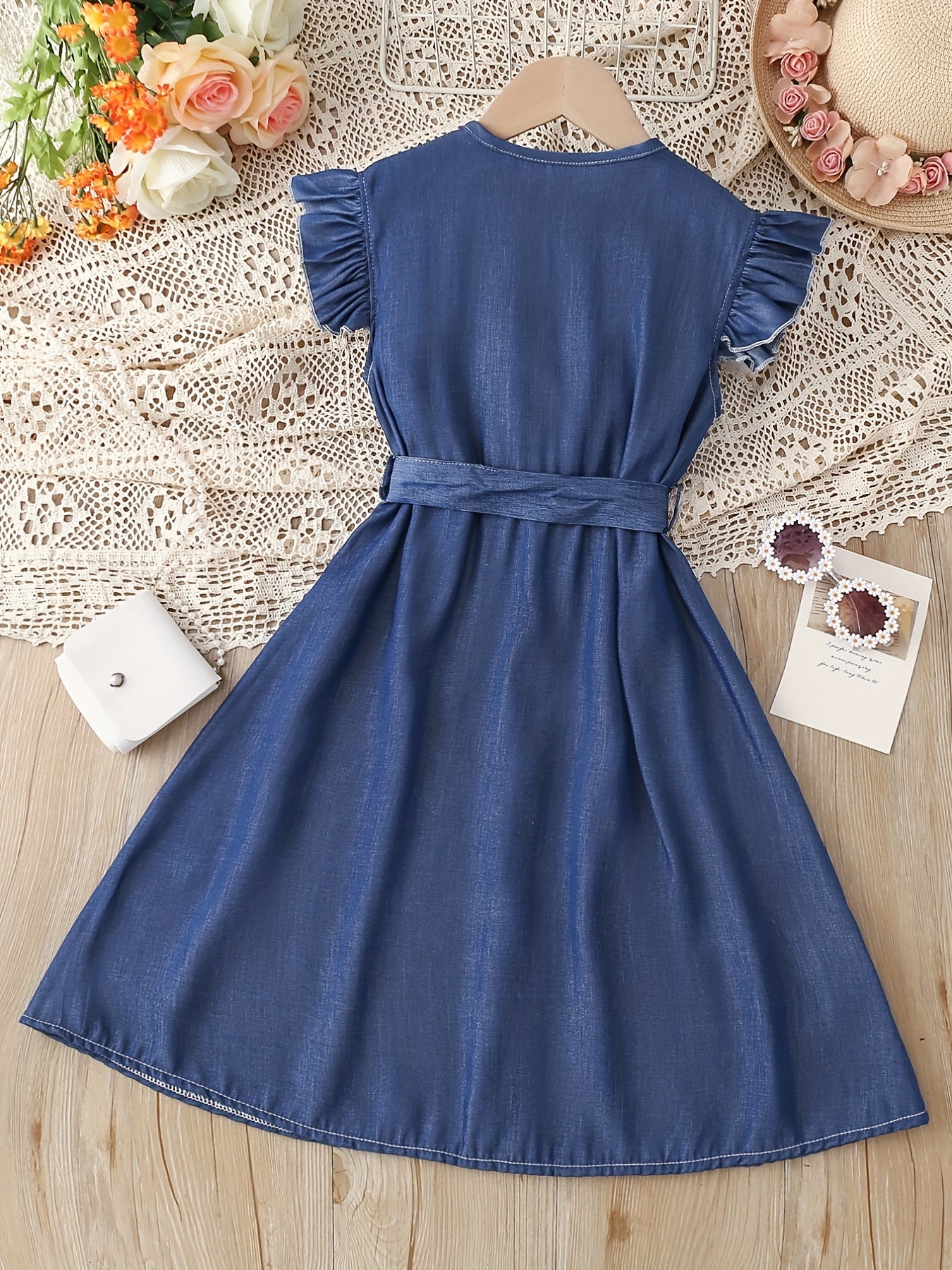 Toddler Girls Butterfly Sleeves Belted Dress