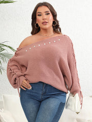  Sexy Sweater Women's Plus Faux Pearl Decor One Shoulder