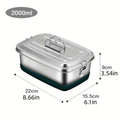 Large Capacity Stainless Steel Lunch Box 2000ml Double Layer Bento Box