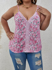  Sexy Cami Top Women's Plus Ditsy Floral Print Lace V Neck