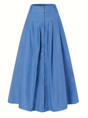  Button Detail High Rise Maxi Skirt with Pockets