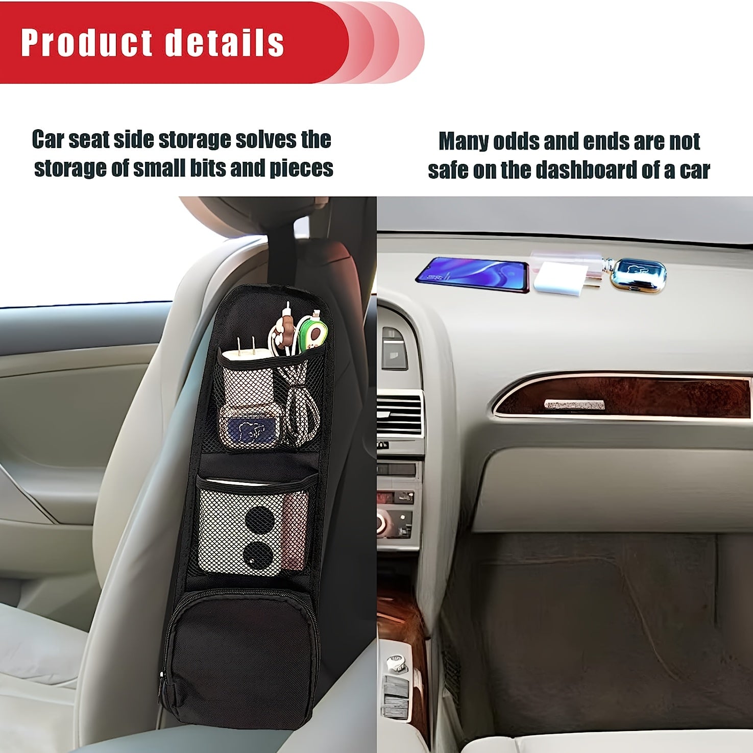 2PCS Car Seat Storage Hanging Bag Organizer Mesh Net Pocket