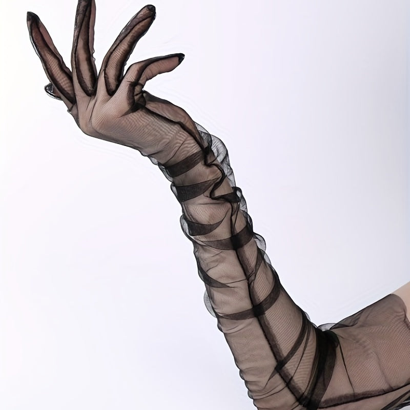 Solid Loose Mesh Gloves Extended Thin Breathable Gloves for Women