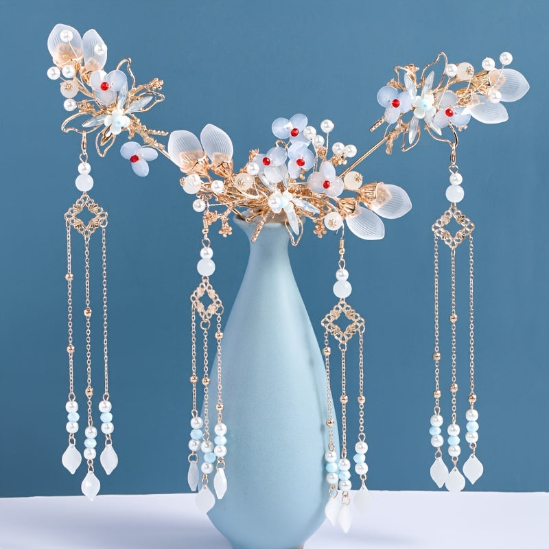 Floral Tassels Hairpin Dragonfly Hairpin Bridal Barrette Hanfu