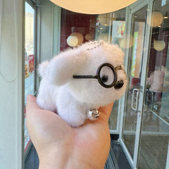 2pcs Puppy Glasses Plush Keychain Charm Soft Fluffy Ears & Expressive Eyes