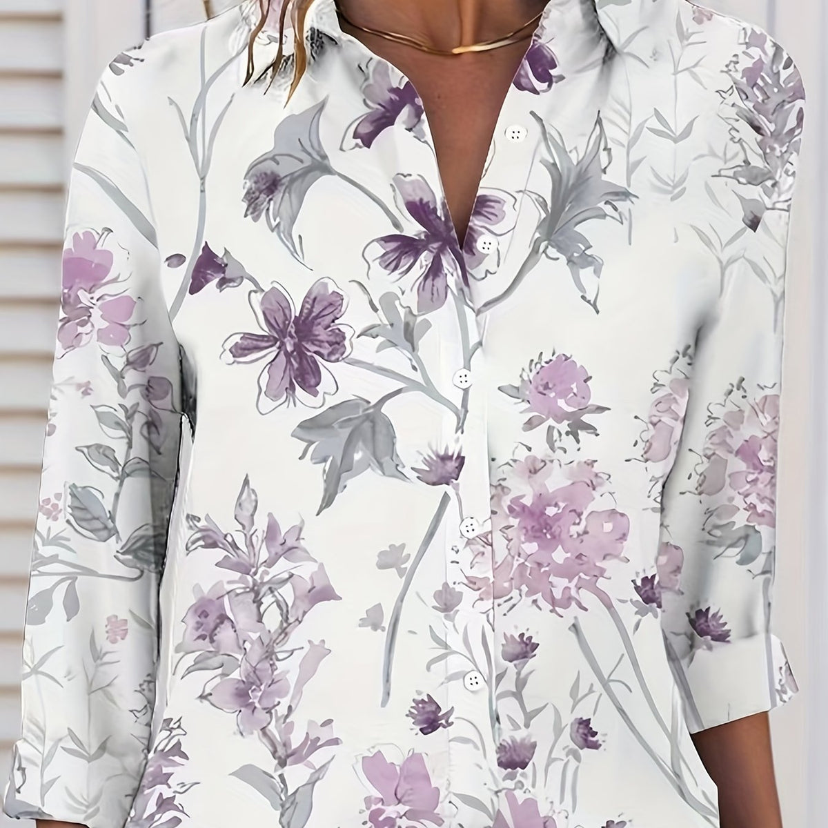  Women's Floral Print Long Sleeve Button Up Shirt