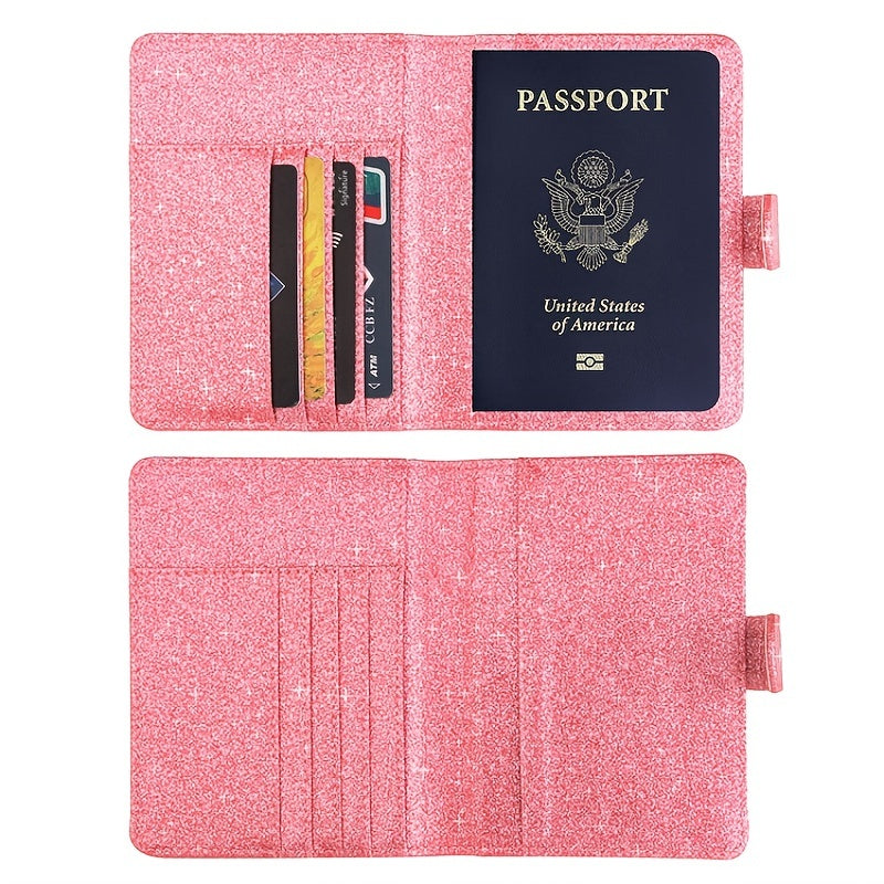RFID Blocking Pink Bling Passport Holder Card Organizer Wallet