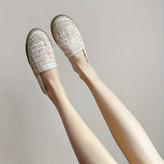 Women's Tweed Platform Loafers Casual Round Toe Low Top Flats